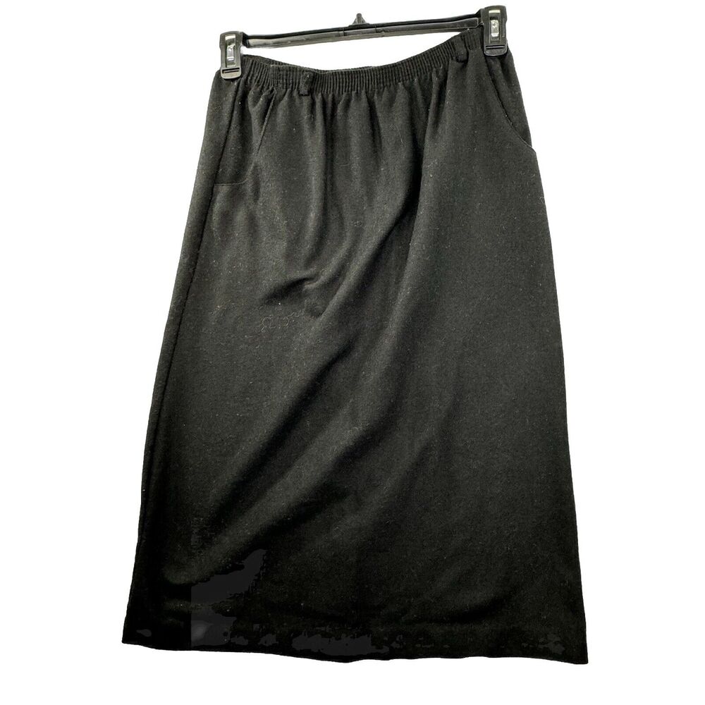Vintage Skirt Recycled Wool Solid Black Size 11/12 With 29" Length‎ Made in USA